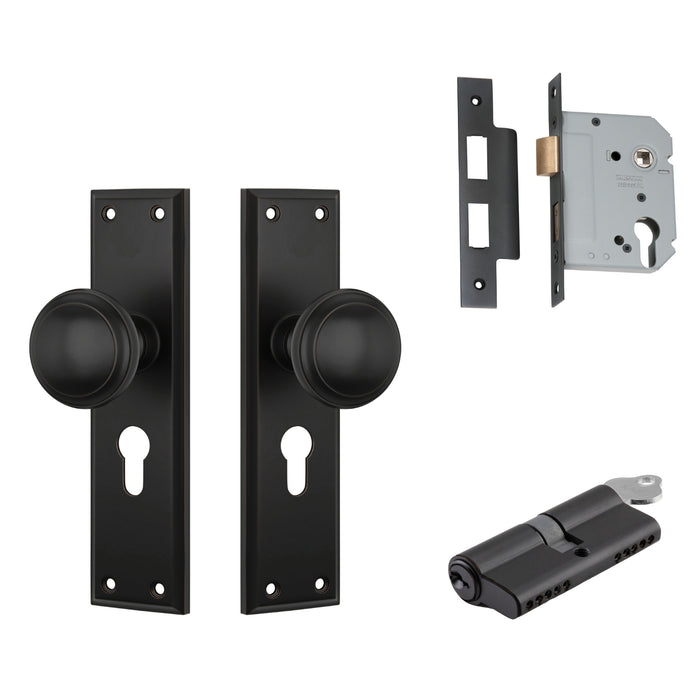 TradCo Milton Door Knob Long Backplate Entrance Set with High Security Lock Antique Copper 0728KENTREURO57KK - The Blue Space