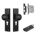 TradCo Milton Door Knob Long Backplate Entrance Set with High Security Lock Matte Black 6450KENTREURO57KK - The Blue Space