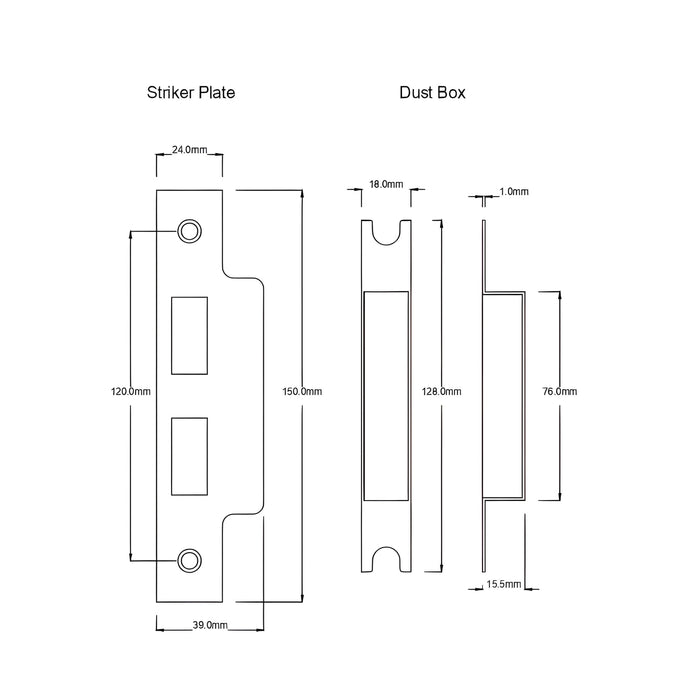 Striker Plate TradCo Milton Door Knob Long Backplate Entrance Set with High Security Lock Matte Black 6450KENTREURO57KK - The Blue Space