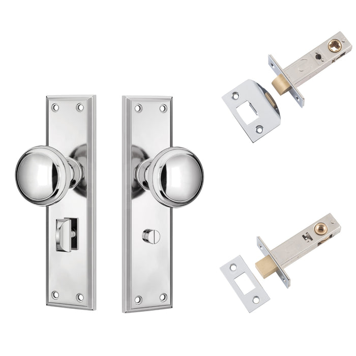 TradCo Milton Door Knob Long Backplate Privacy Set Chrome Plated 0732KPRIV60 - The Blue Space
