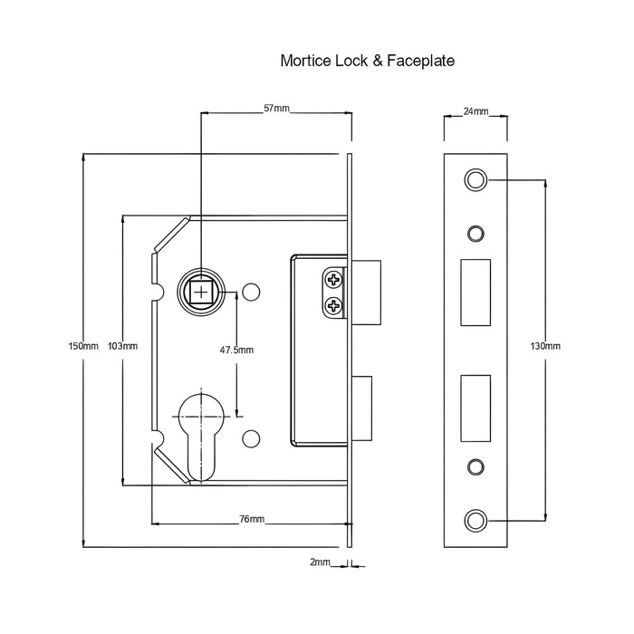 Mortice Lock TradCo Milton Lever Long Backplate Entrance Set with High Security Lock Matte Black 9610KENTREURO57KK - The Blue Space