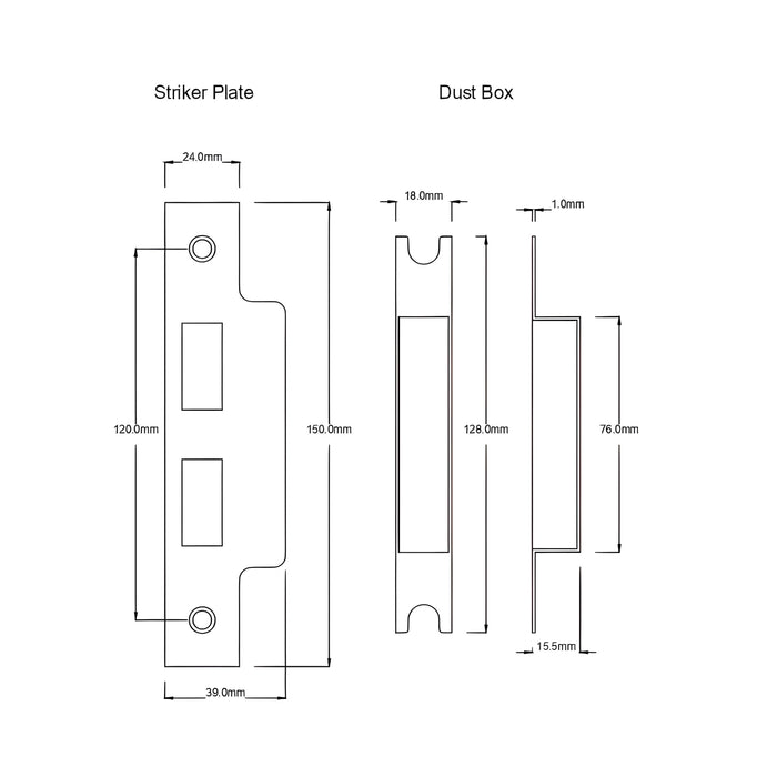 Striker Plate TradCo Milton Lever Long Backplate Entrance Set with High Security Lock Matte Black 9610KENTREURO57KK - The Blue Space
