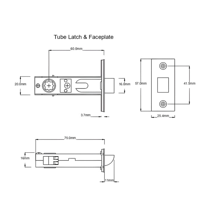 Tube Latch TradCo Milton Lever Long Backplate Passage Set Satin Chrome 0794KPASS60 - The Blue Space