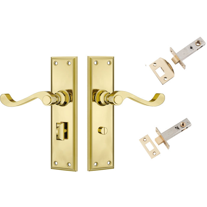 TradCo Milton Lever Long Backplate Privacy Set Polished Brass 1004KPRIV60 - The Blue Space