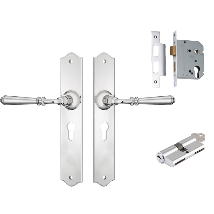 TradCo Reims Lever Long Backplate Entrance Set with High Security Lock Chrome Plated 0777KENTREURO57KK - The Blue Space
