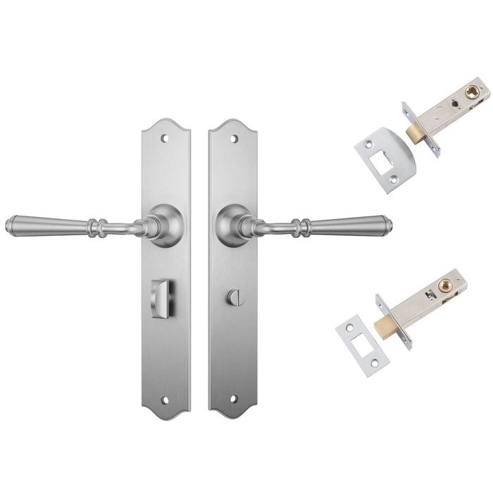 TradCo Reims Lever Long Backplate Privacy Set Satin Chrome 0749KPRIV60 - The Blue Space