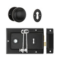 TradCo Rim Lock and Milled Edge Knob Passage Set Matte Black Antique Copper 1032-2013SET - The Blue Space