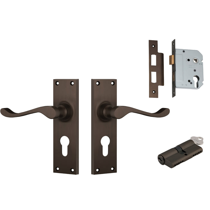 TradCo Victorian Lever Long Backplate Entrance Set with High Security Lock Antique Brass 0782KENTREURO57KK - The Blue Space