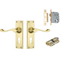 TradCo Victorian Lever Long Backplate Entrance Set with High Security Lock Polished Brass 1037KENTREURO57KK - The Blue Space