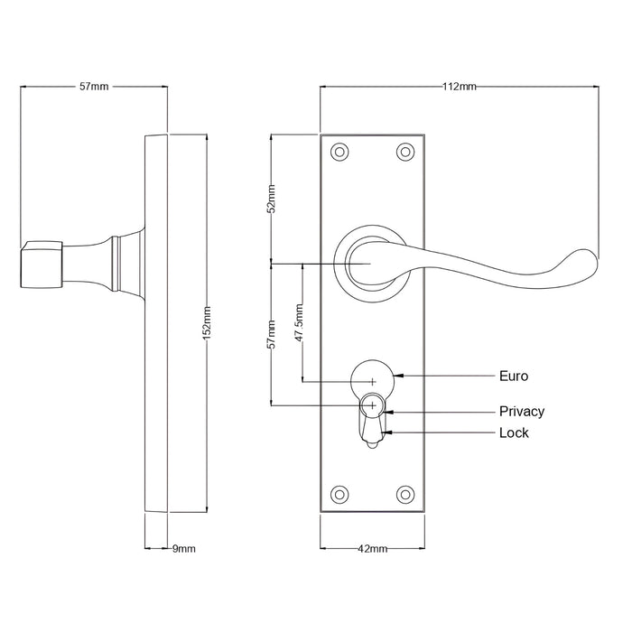 Line Drawing TradCo Victorian Lever Long Backplate Entrance Set with High Security Lock Polished Brass 1037KENTREURO57KK - The Blue Space
