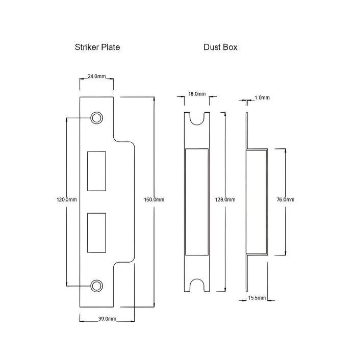 Striker Plate TradCo Victorian Lever Long Backplate Entrance Set with High Security Lock Satin Chrome 0912KENTREURO57KK - The Blue Space