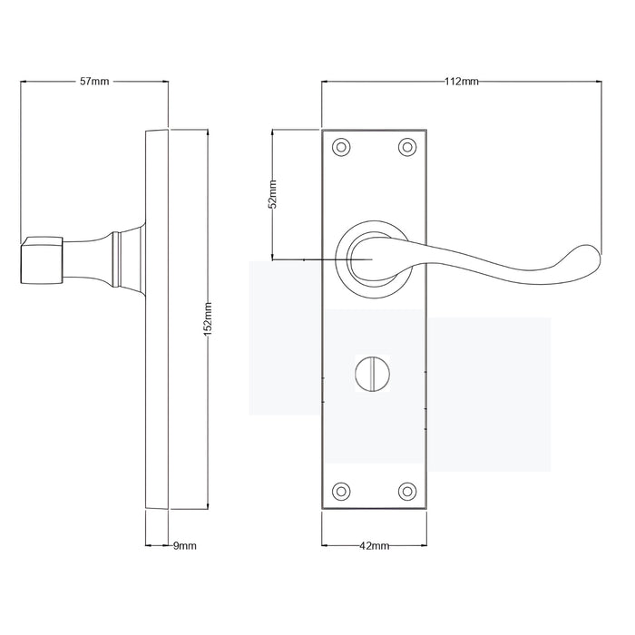 Line Drawing TradCo Victorian Lever Long Backplate Privacy Set Satin Chrome 0912KPRIV60 - The Blue Space