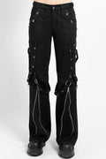 womens straight leg zippered punk tripp pants with piercings  and studs and straps