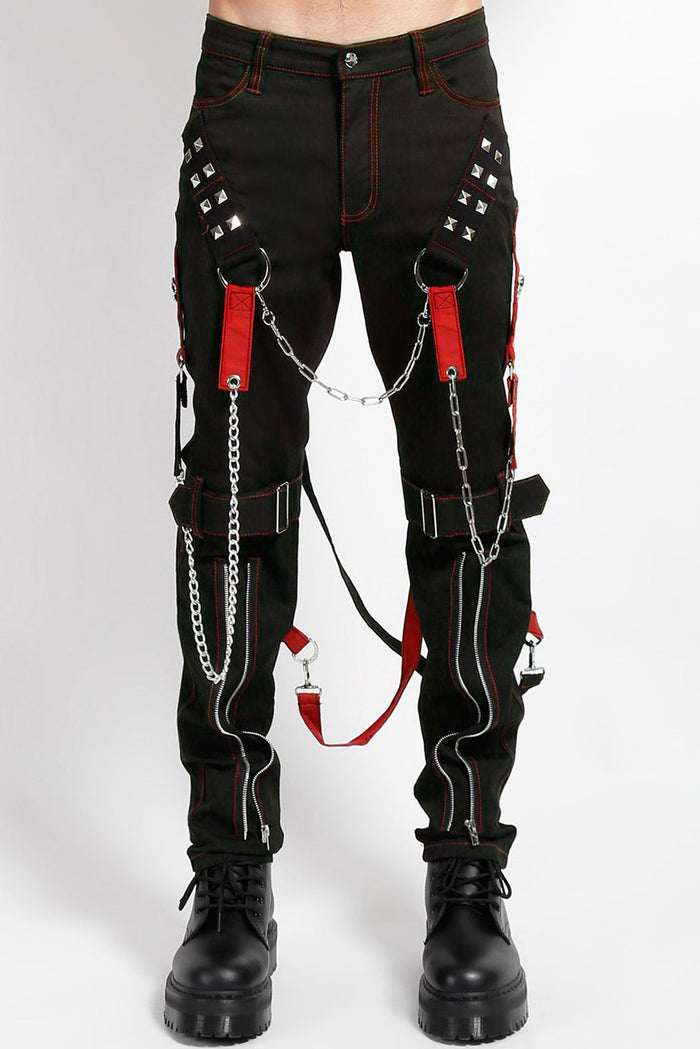 punk studded red and black tripp NYC straight-leg pants