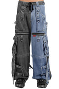 Tripp NYC X-Strap Split Denim Pants [BLACK DENIM/INDIGO BLUE]