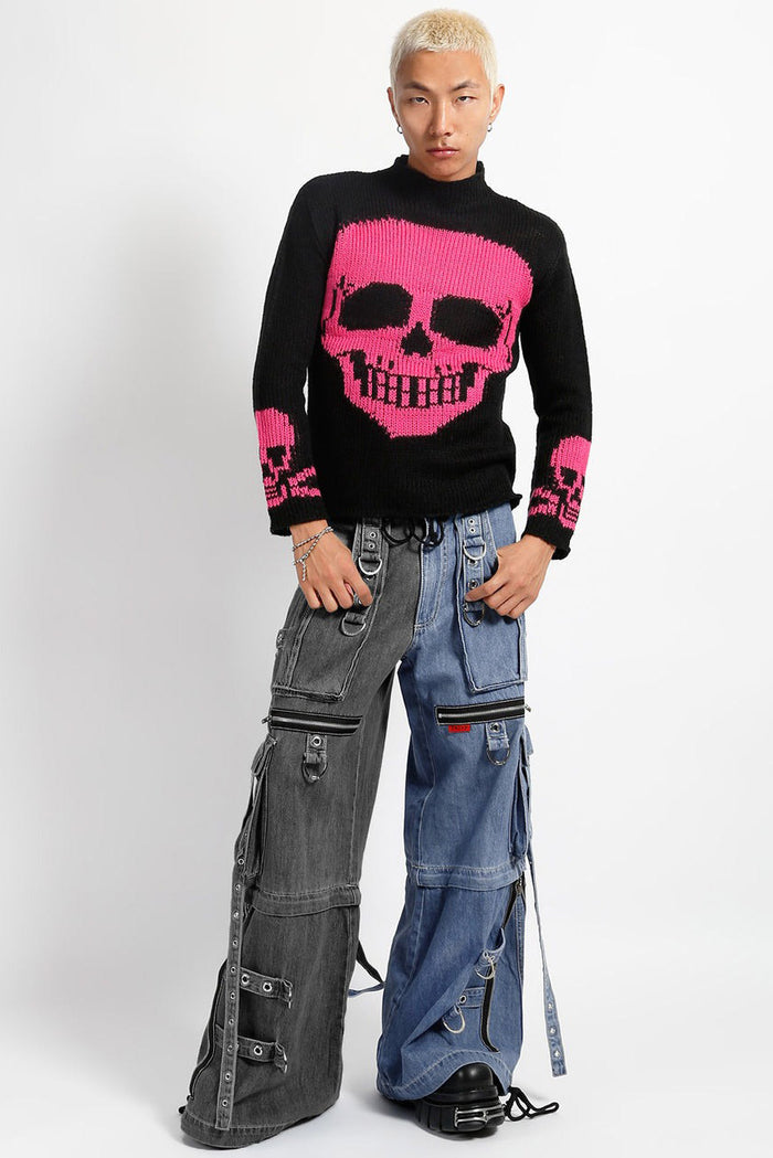 Tripp NYC X-Strap Split Denim Pants [BLACK DENIM/INDIGO BLUE]