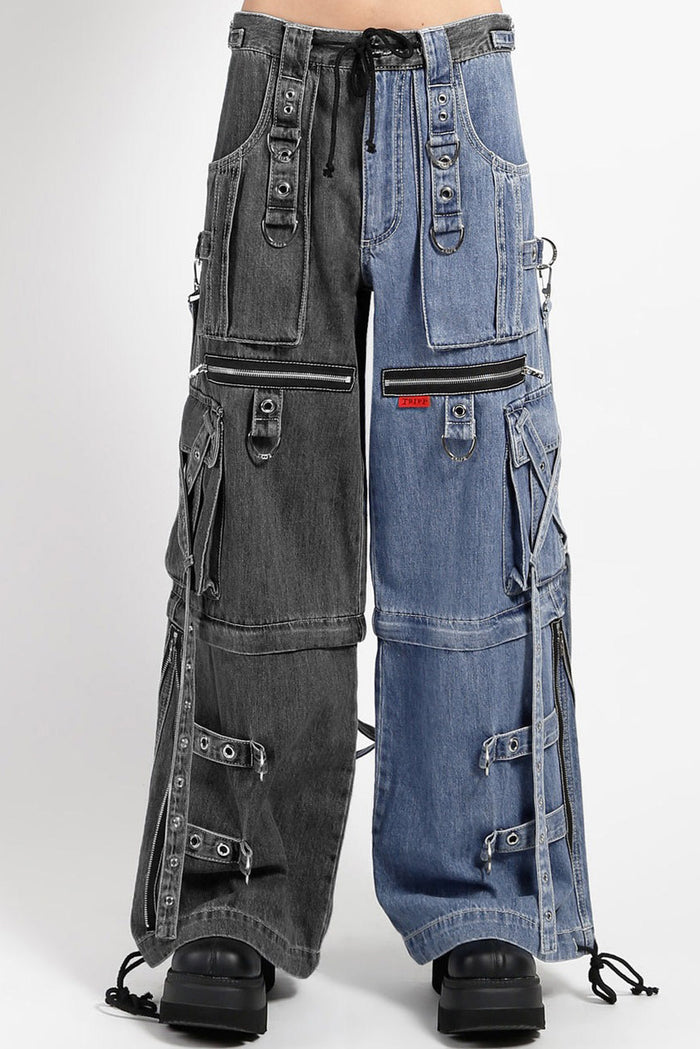 Tripp NYC X-Strap Split Denim Pants [BLACK DENIM/INDIGO BLUE]