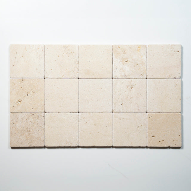 Tumbled Natural Beige Travertine Square Tile 100mm x 100mm