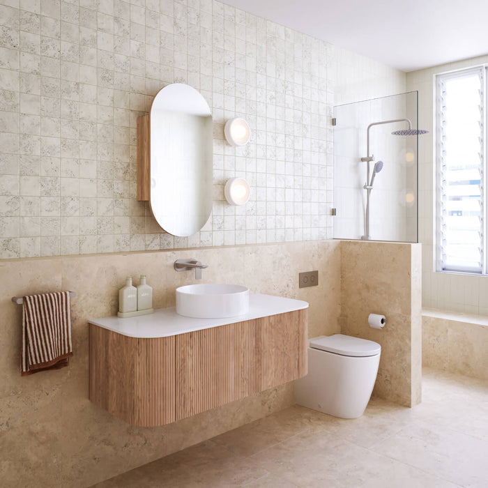 Tumbled Natural Beige Travertine Square Tile 100mm x 100mm Aussie Coastal | The Blue Space