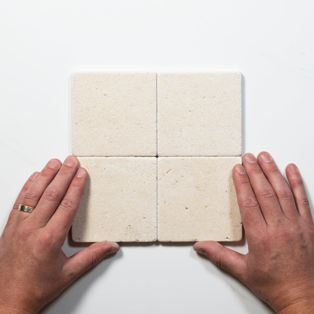 Tumbled Natural Beige Travertine Square Tile 100mm x 100mm