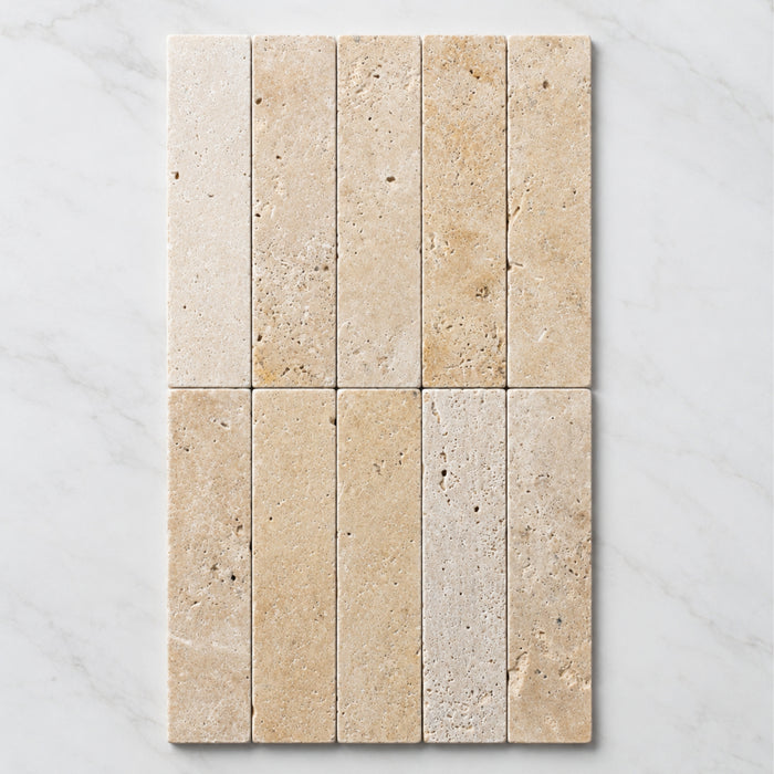 Tumbled Natural Beige Travertine Subway Tile 50mm x 200mm 52APOBET - The Blue Space