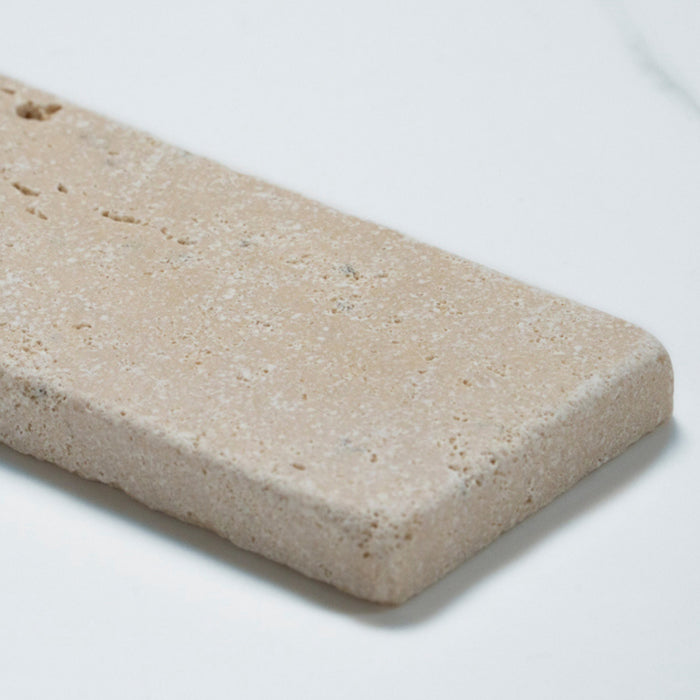 Oblique Tumbled Natural Beige Travertine Subway Tile 50mm x 200mm 52APOBET - The Blue Space