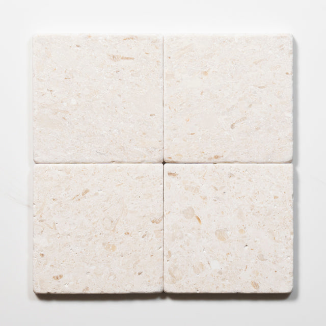 Tumbled White Natural Limestone Square Tile 100mm x 100mm