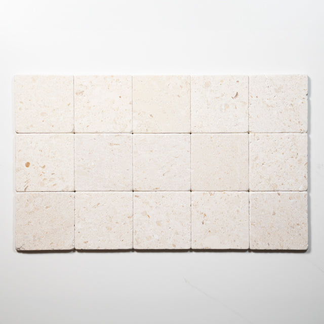 Tumbled White Natural Limestone Square Tile 100mm x 100mm
