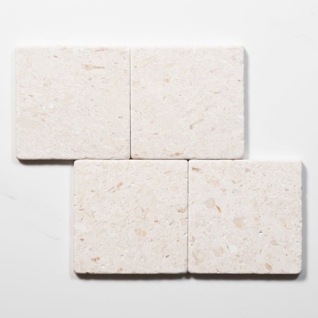 Tumbled White Natural Limestone Square Tile 100mm x 100mm