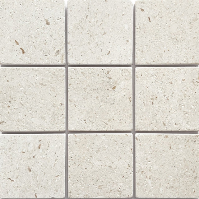 Tumbled White Natural Limestone Square Tile 100mm x 100mm