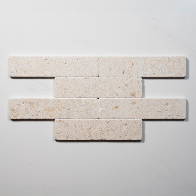 Tumbled White Natural Limestone Subway Tile 50mm x 200mm