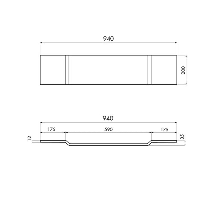 Technical Drawing Turner Hastings Solid Surface Bath Caddy 94 x 20 - Matte White BC940MW - The Blue Space