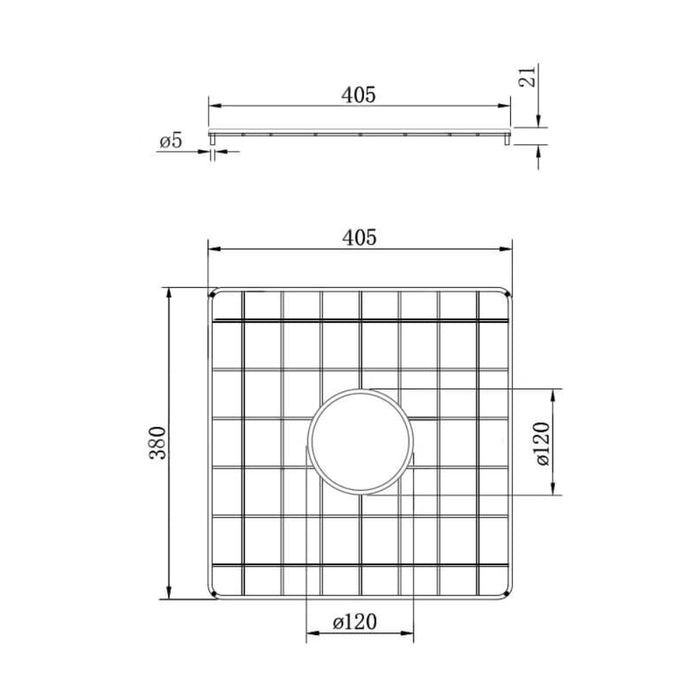 Technical Drawing Turner Hastings Stainless Steel Grid to suit Cove 85 (large side) CV41SSG - The Blue Space