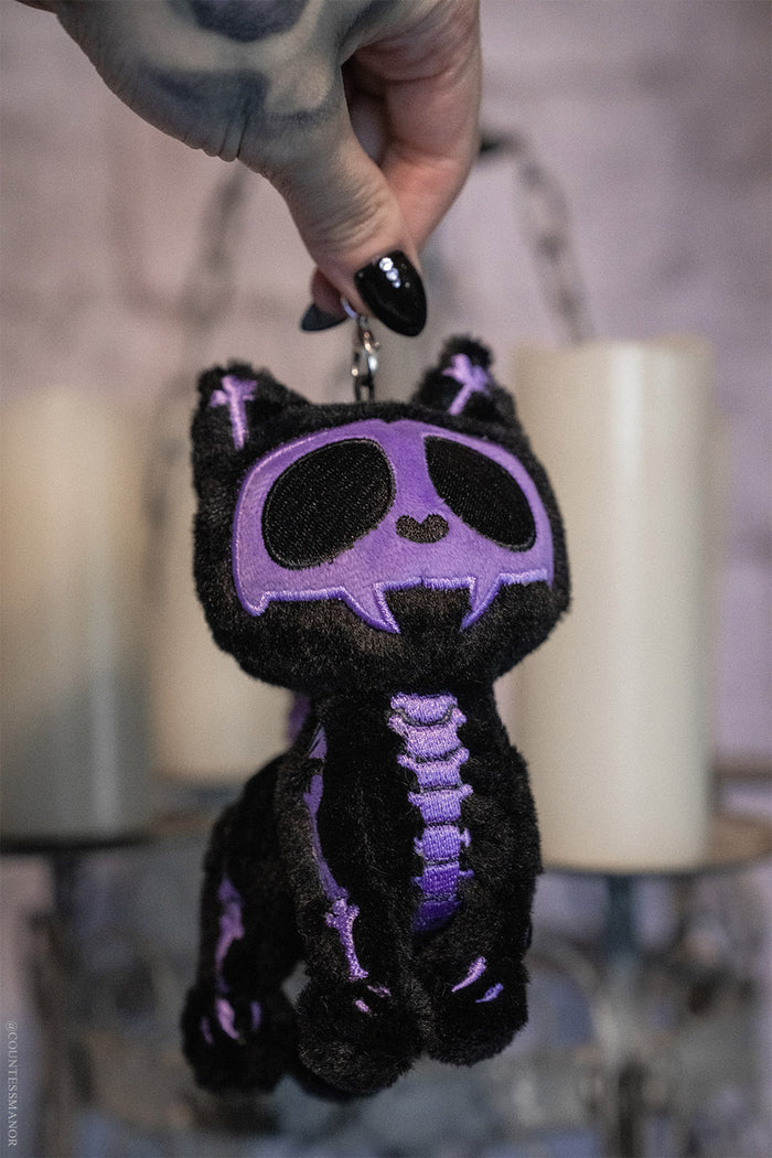 day of the dead skeleton cat plush toy keychain for emo adults