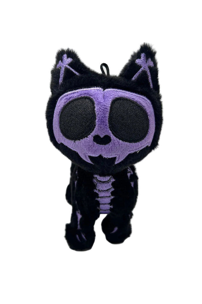 black and purple skeleton cat plushie toy
