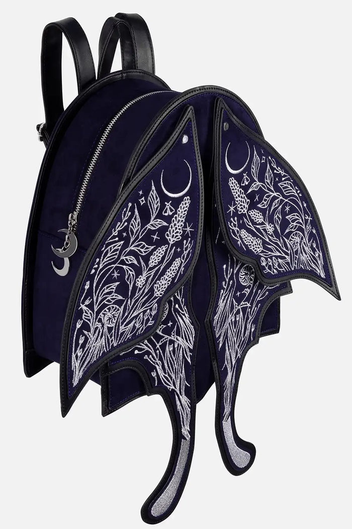 embroidered dark blue moth wings backpack by restyle
