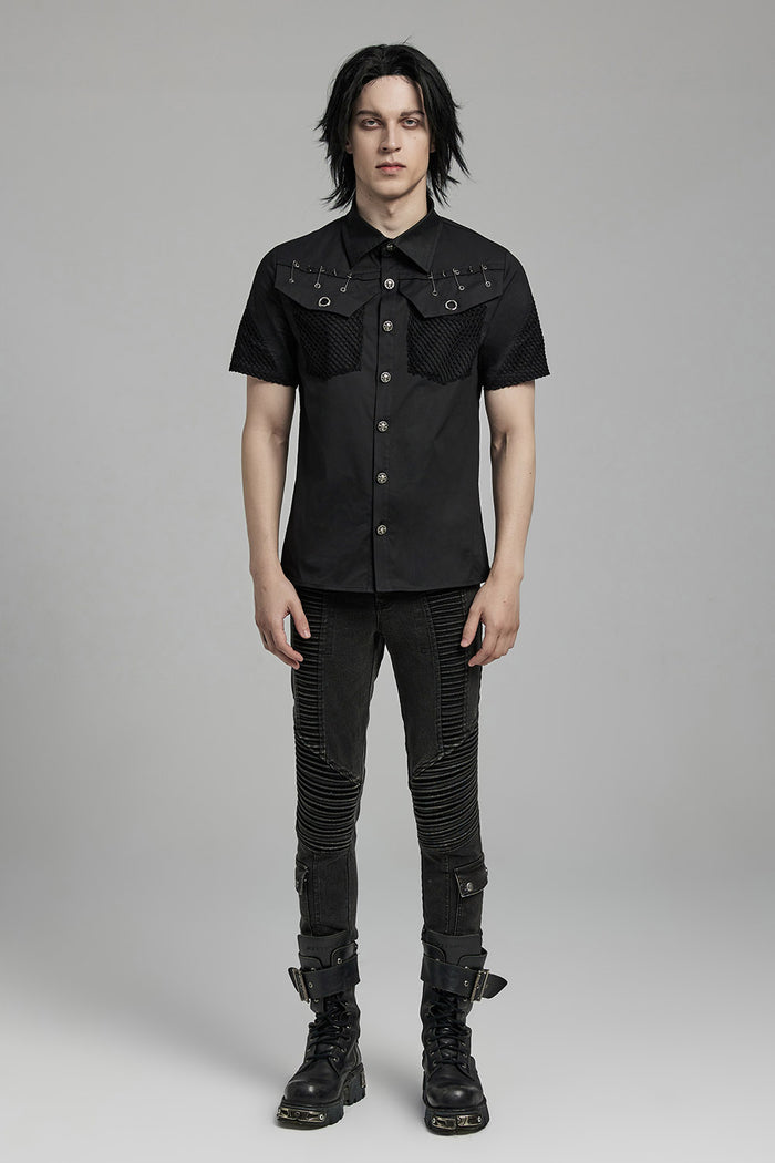 mens black gothic fishnet shirt