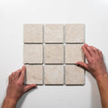 WIth Hand Valerie Cream Travertine Straight Bond Cobblestone Porcelain Tile Sheets TRVBETGCOBST - The Blue Space