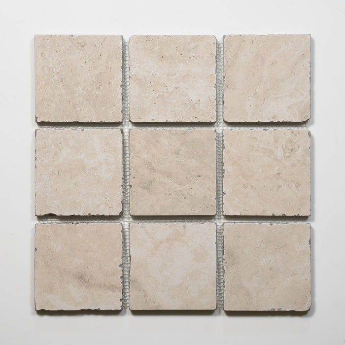 No Hand Valerie Cream Travertine Straight Bond Cobblestone Porcelain Tile Sheets TRVBETGCOBST - The Blue Space