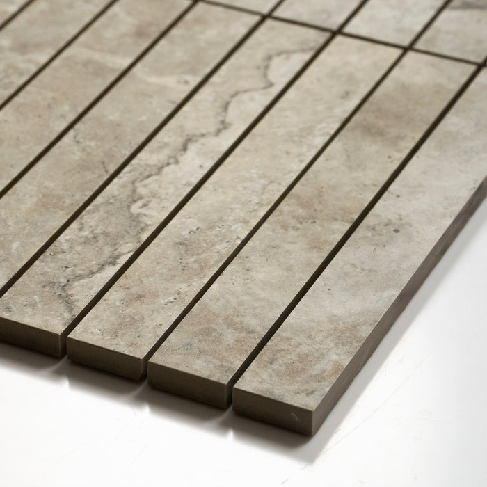 Oblique Valerie Grey Porcelain Finger Mosaics P5 392 x 295mm sheets TRVPETGFM - The Blue Space