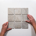 With Hand Valerie Grey Travertine Straight Bond Cobblestone Porcelain Tile Sheets TRVPETGCOBST - The Blue Space