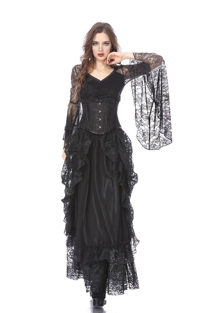 Vampiric Bustle Maxi Skirt [Black]