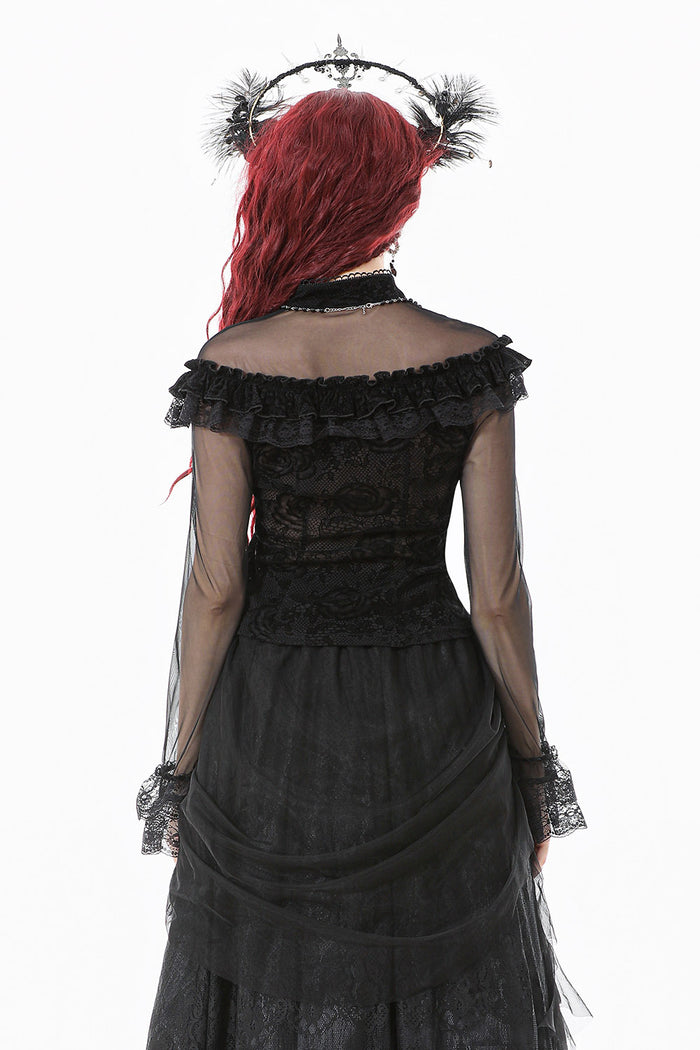lace sleeve ruffled long sleeve top