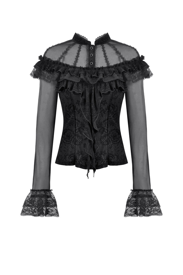 elegant romantic goth ruffled long sleeve top