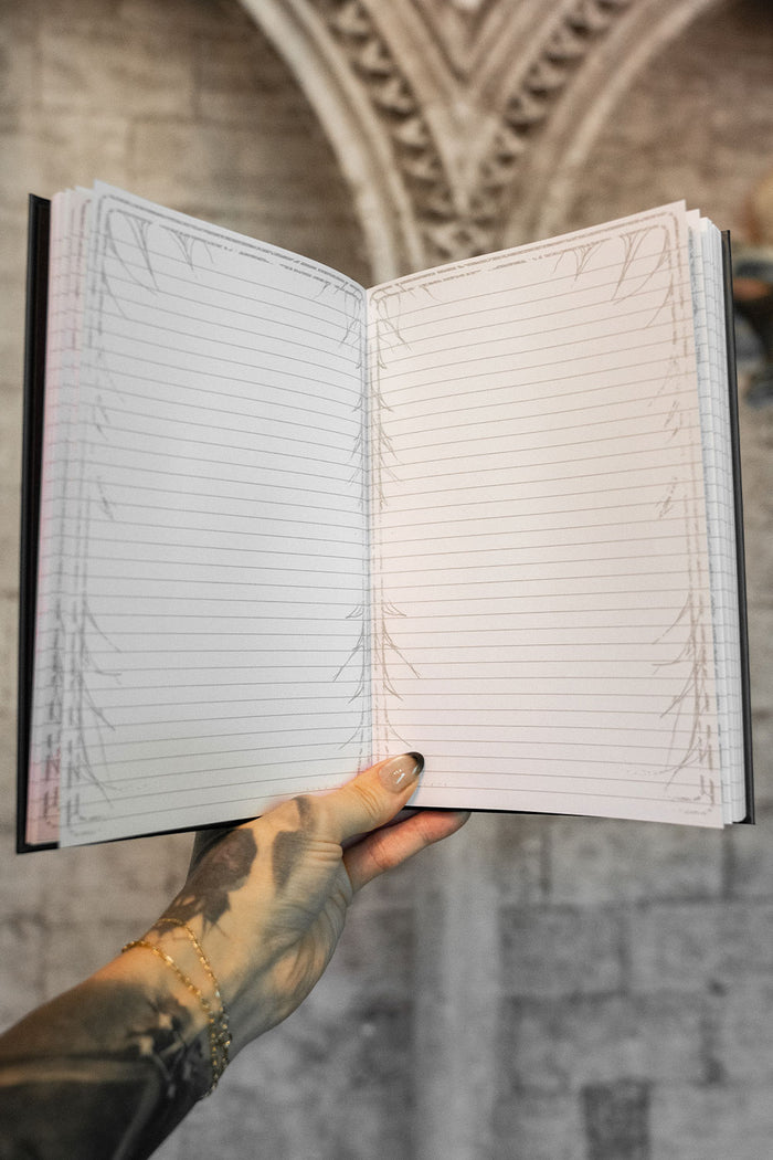 gothic spiderweb pages in a diary