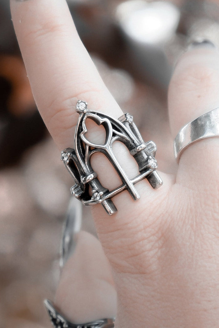 victorian goth stainless steel gothic cathedral ring by lively ghosts