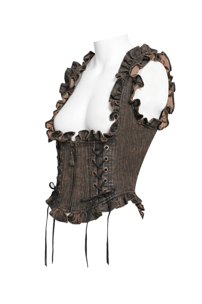 brown steampunk vegan leather pirate harness with lacing