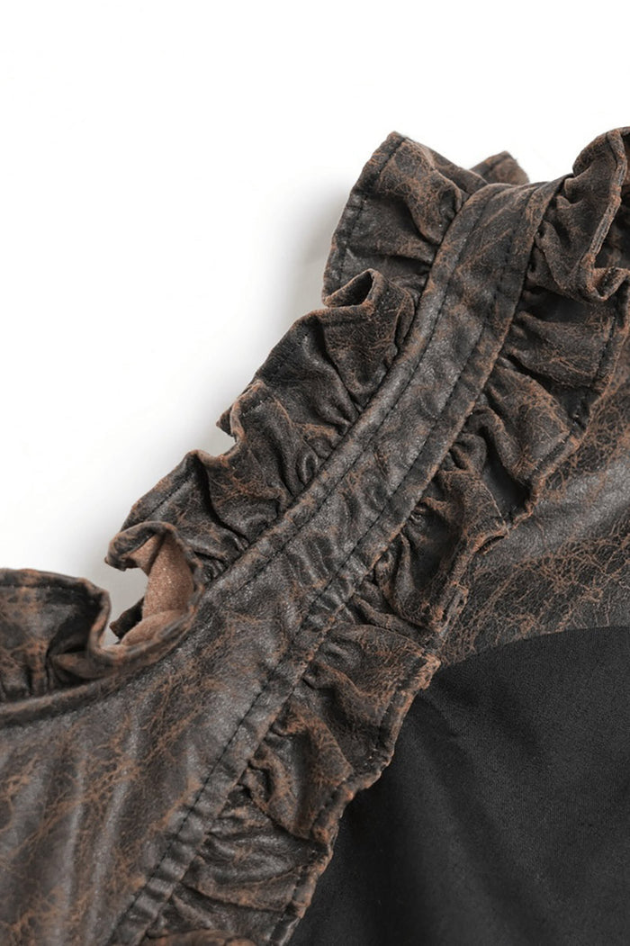 brown steampunk vegan leather pirate harness with swallowtail hem