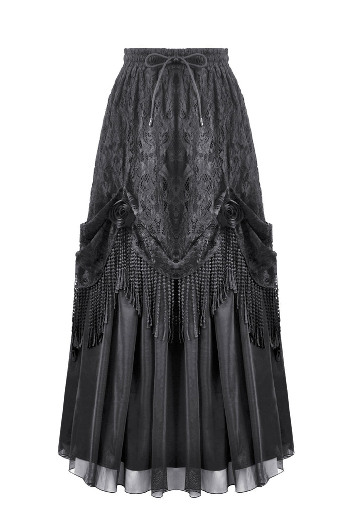 Victorian goth skirt with lace and rose details