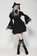 Puff sleeve layered ruffle dress in black from Dark in Love